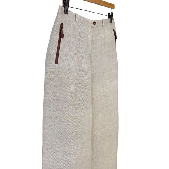Vintage 90s Cream High Rise Linen Wide Leg Pants 10 Tall - Picture 2 of 11